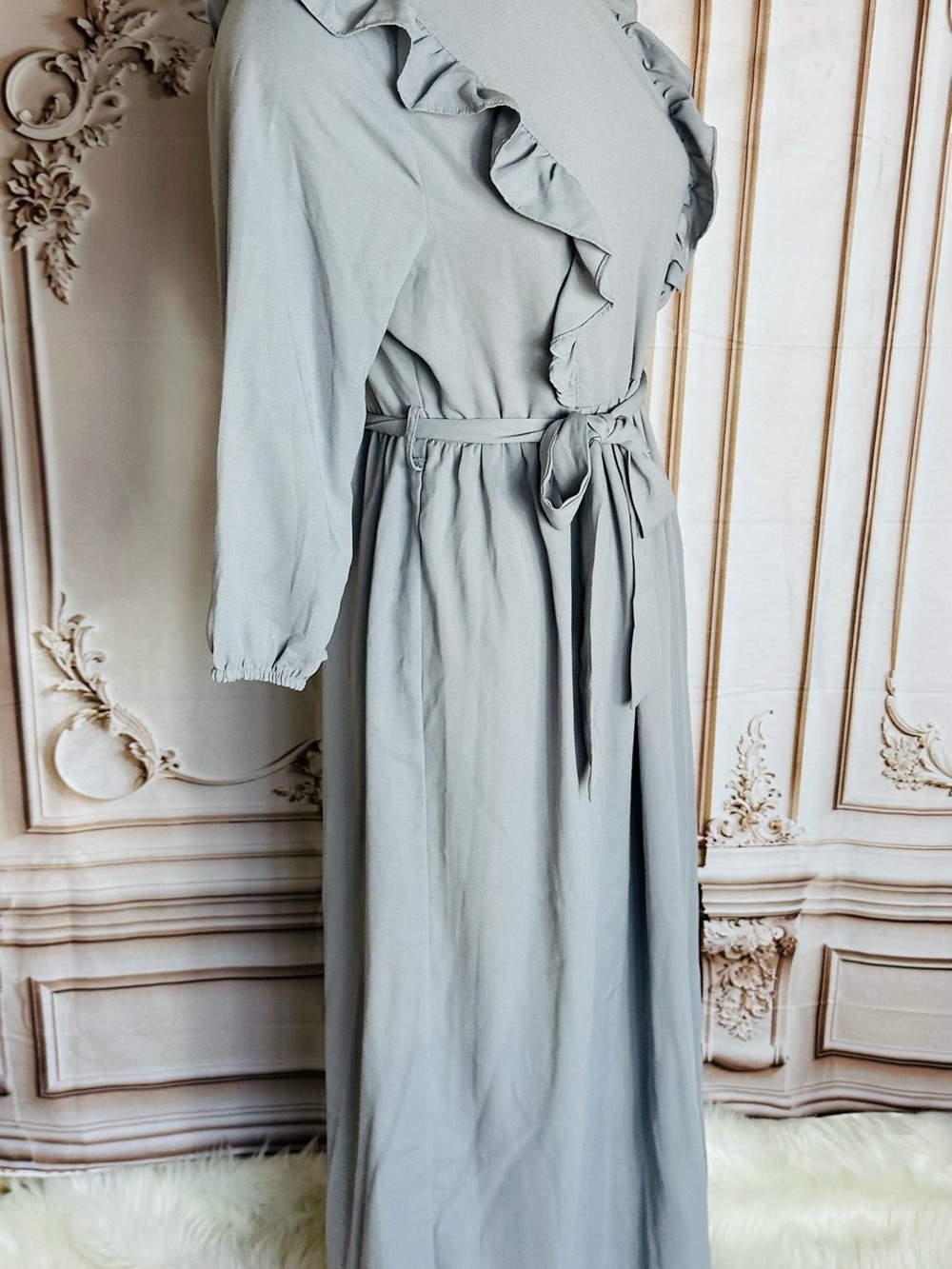 Source Unknown Lilac Ruffle Long-Sleeve Maxi Dress with Tie Waist - Picture 8 of 9